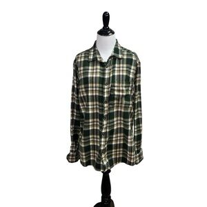 Eddie Bauer Men’s L Large Button Down Shirt Plaid Flannel Outdoors Green Warm